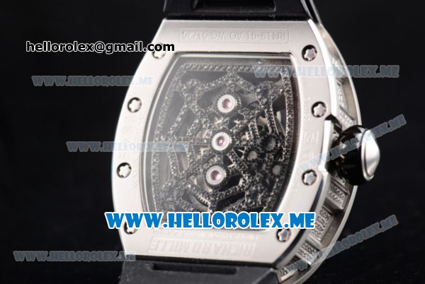 Richard Mille Natalie Portman RM-19-01 Asia Manual Winding Steel Case with Seleton Dial and Black Rubber Strap Diamonds Bezel - Click Image to Close